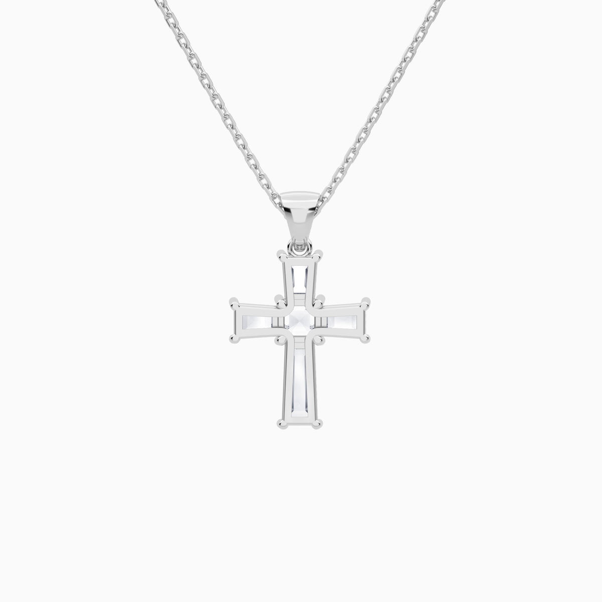 Tapered Baguette and Asscher Lab Grown Diamond Cross Pendant In Platinum - Back View