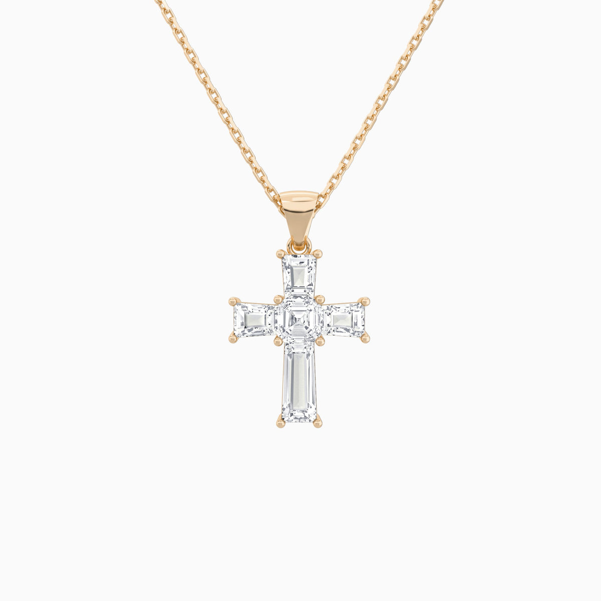 Tapered Baguette and Asscher Lab Grown Diamond Cross Pendant In 14K Rose Gold - Lucenjuri