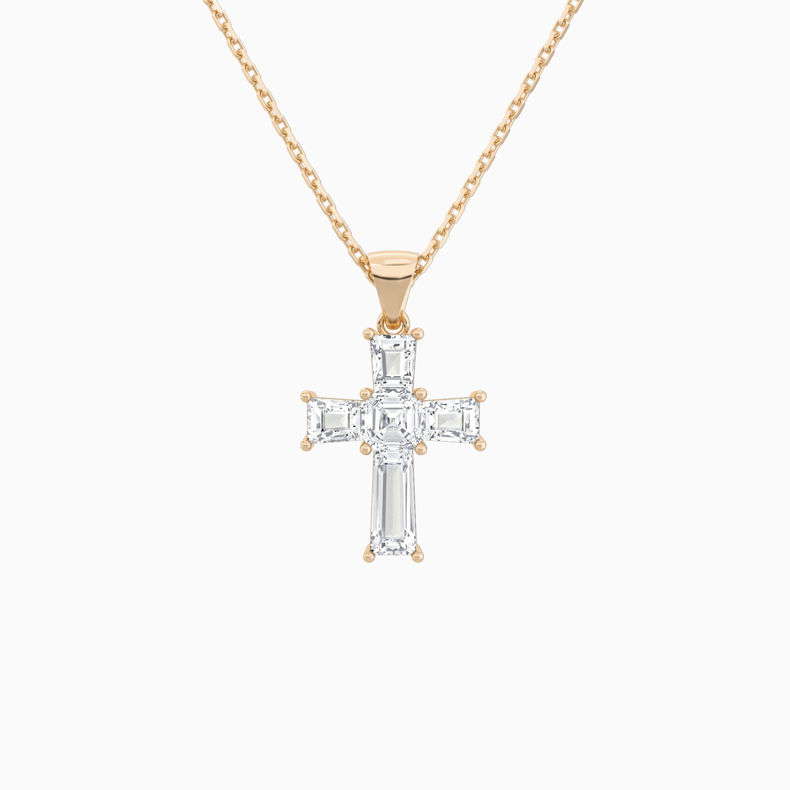 Tapered Baguette and Asscher Lab Grown Diamond Cross Pendant In 14K Rose Gold - Lucenjuri