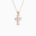Tapered Baguette and Asscher Lab Grown Diamond Cross Pendant In 14K Rose Gold - Front Angle View