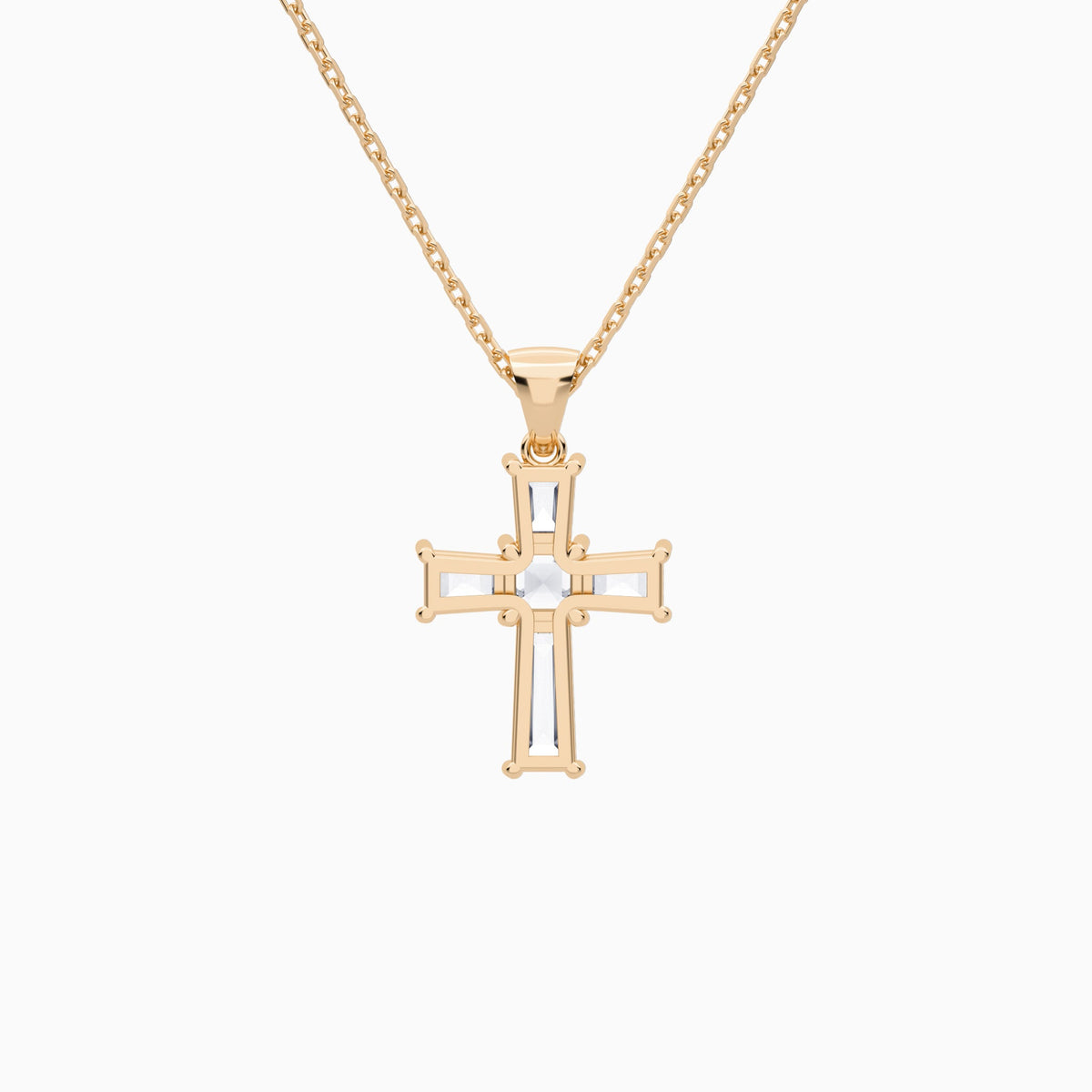 Tapered Baguette and Asscher Lab Grown Diamond Cross Pendant In 14K Rose Gold - Back View