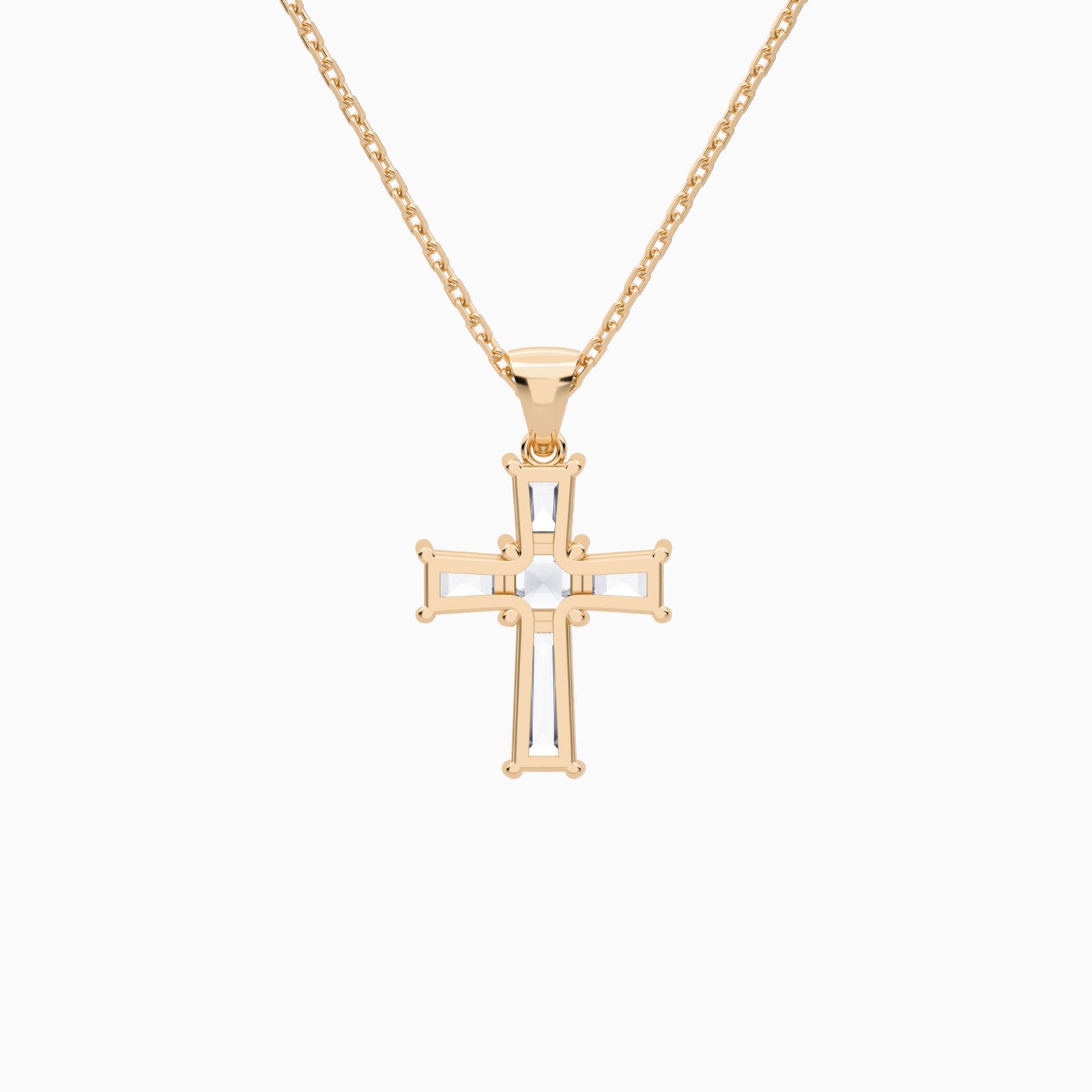 Tapered Baguette and Asscher Lab Grown Diamond Cross Pendant In 14K Rose Gold - Back View