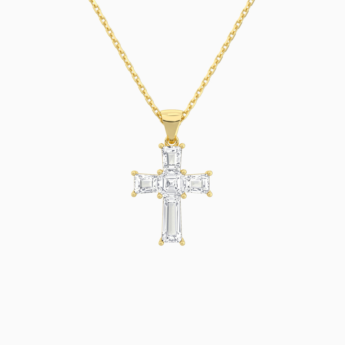 Tapered Baguette and Asscher Lab Grown Diamond Cross Pendant In 14K Yellow Gold - Lucenjuri