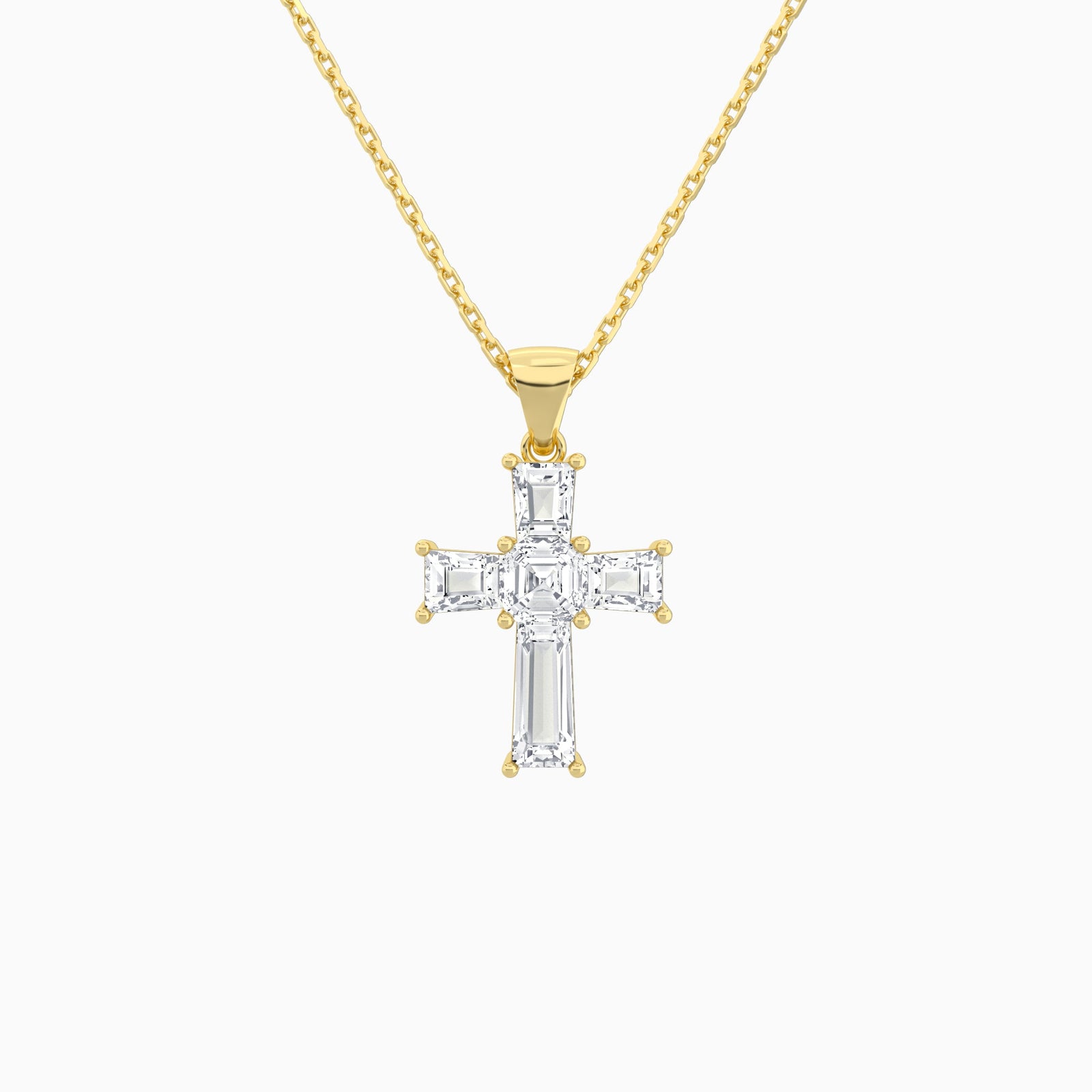Tapered Baguette and Asscher Lab Grown Diamond Cross Pendant In 14K Yellow Gold - Lucenjuri