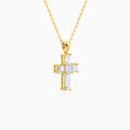 Tapered Baguette and Asscher Lab Grown Diamond Cross Pendant In 14K Yellow Gold - Front Angle View