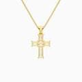 Tapered Baguette and Asscher Lab Grown Diamond Cross Pendant In 14K Yellow Gold - Back View