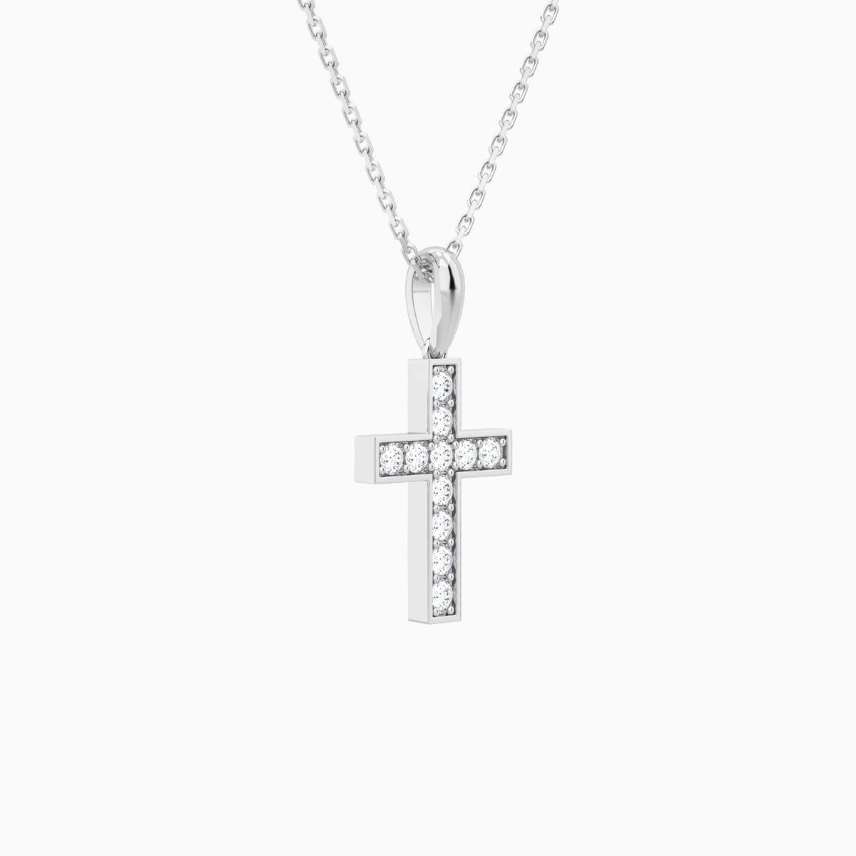 Bead Bright Set Lab Grown Diamond Cross Pendant Necklace In Platinum - Front Angle View