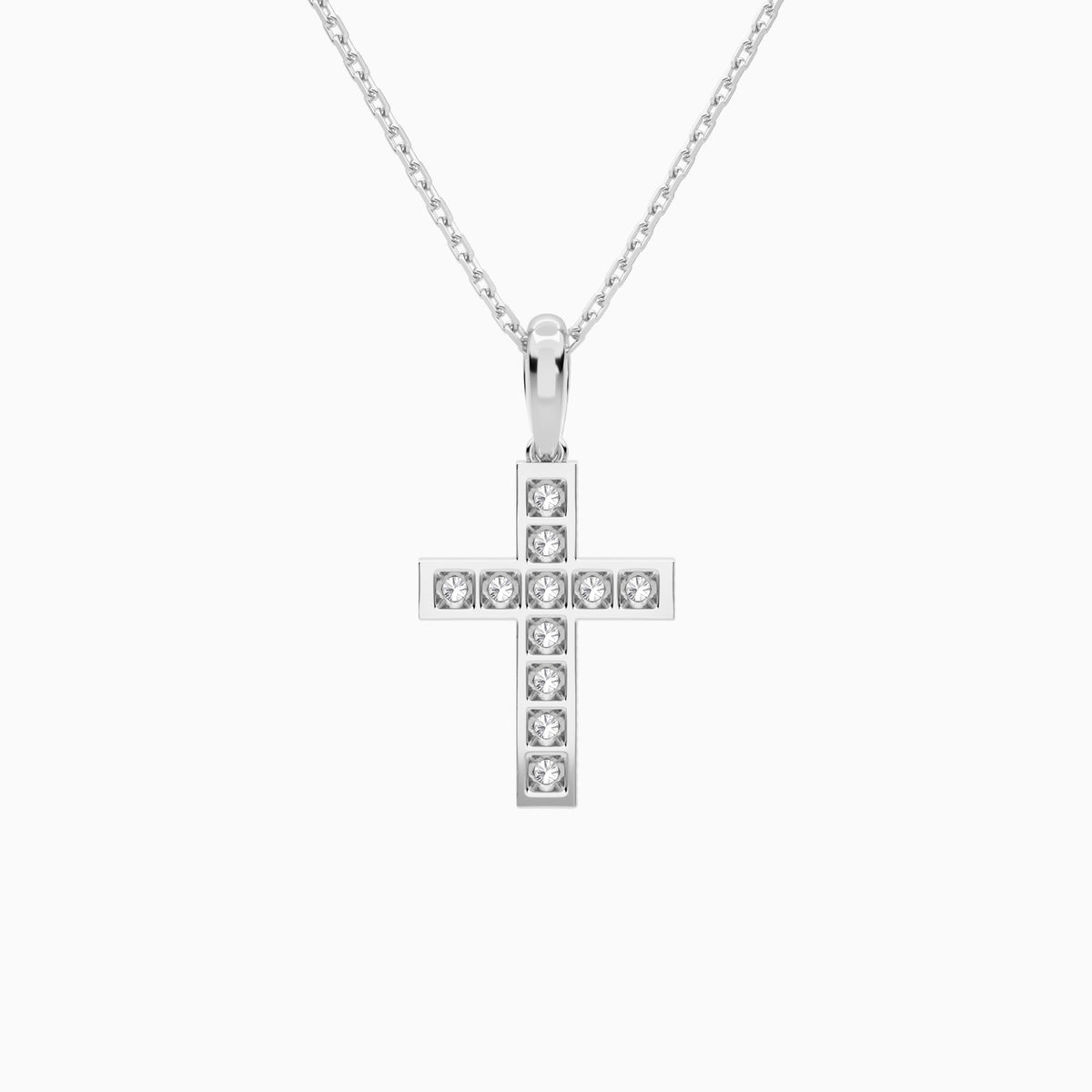 Bead Bright Set Lab Grown Diamond Cross Pendant Necklace In Platinum - Back View