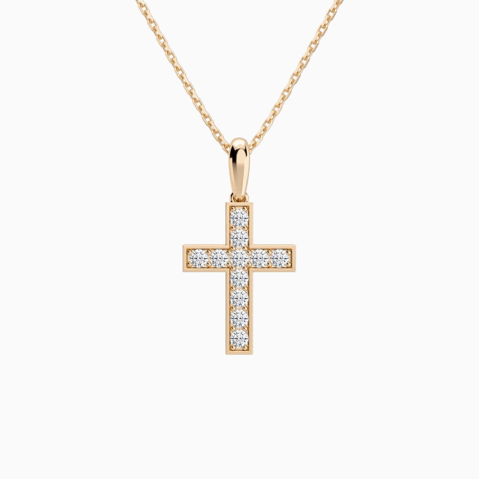 Bead Bright Set Lab Grown Diamond Cross Pendant Necklace In 14K Rose Gold - Lucenjuri