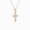 Bead Bright Set Lab Grown Diamond Cross Pendant Necklace In 14K Rose Gold - Front Angle View
