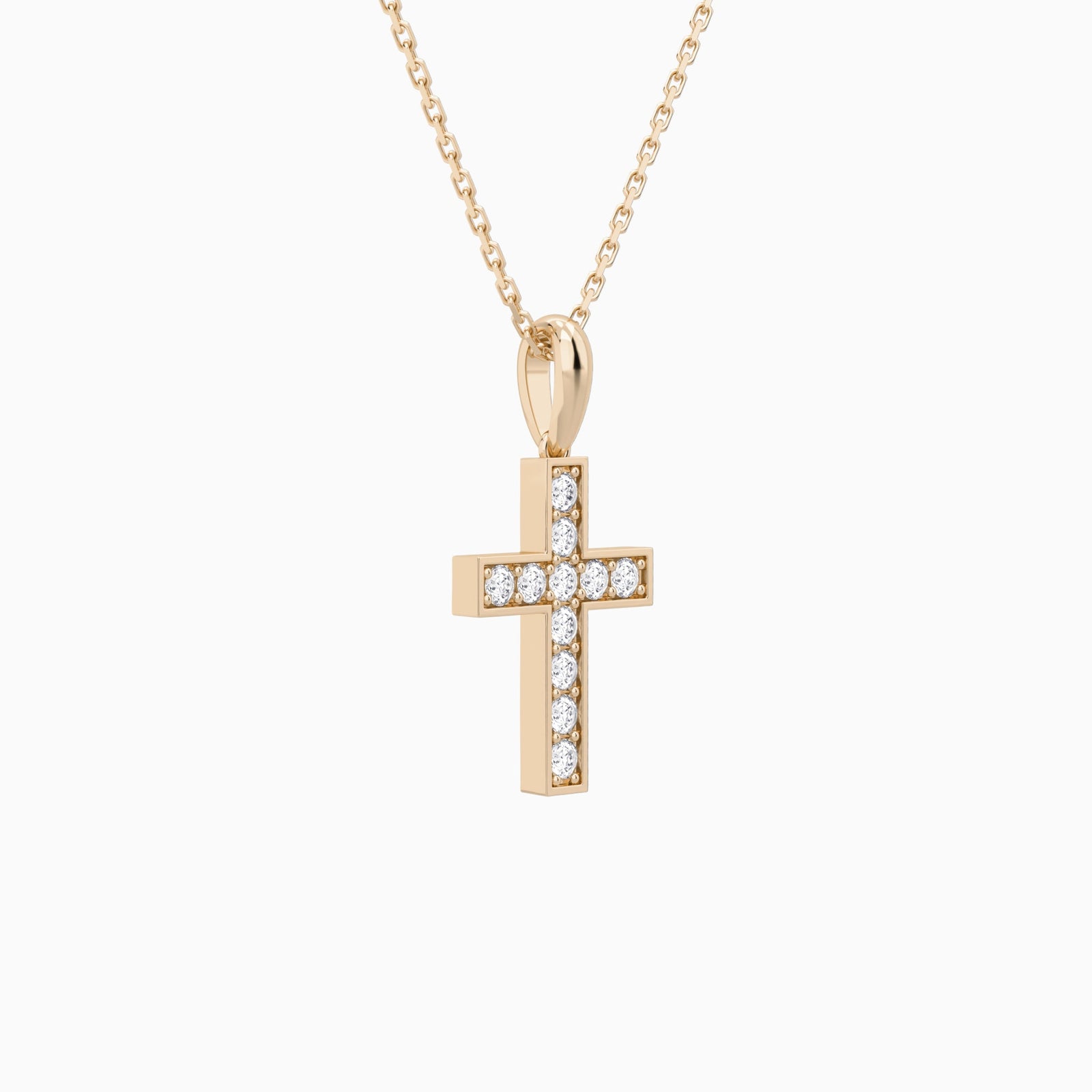 Bead Bright Set Lab Grown Diamond Cross Pendant Necklace In 14K Rose Gold - Front Angle View