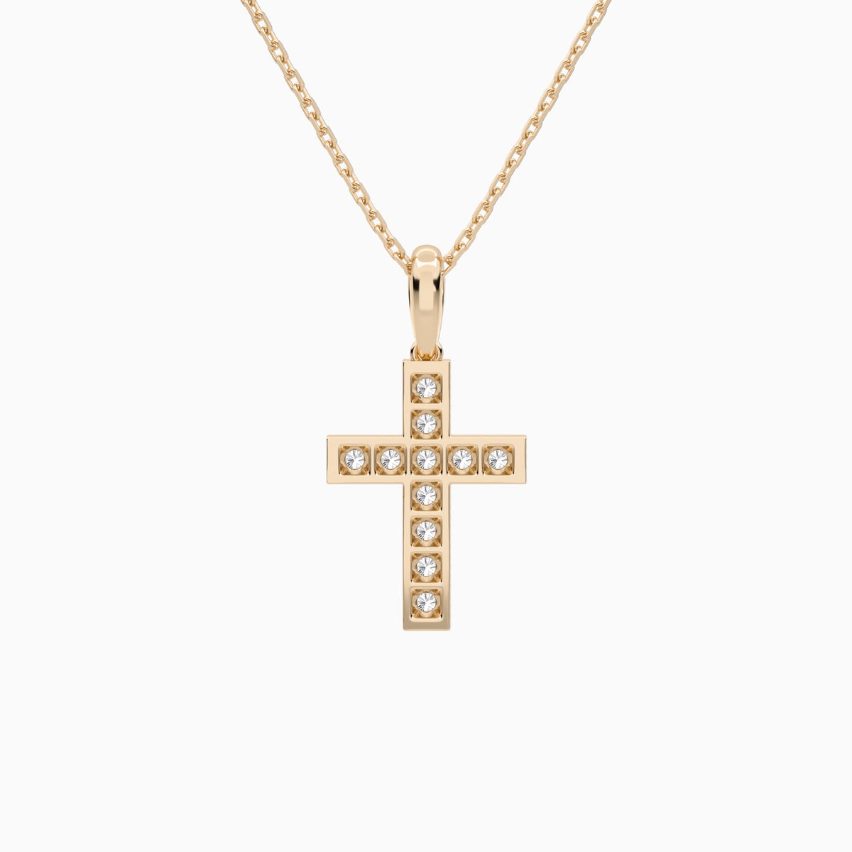 Bead Bright Set Lab Grown Diamond Cross Pendant Necklace In 14K Rose Gold - Back View