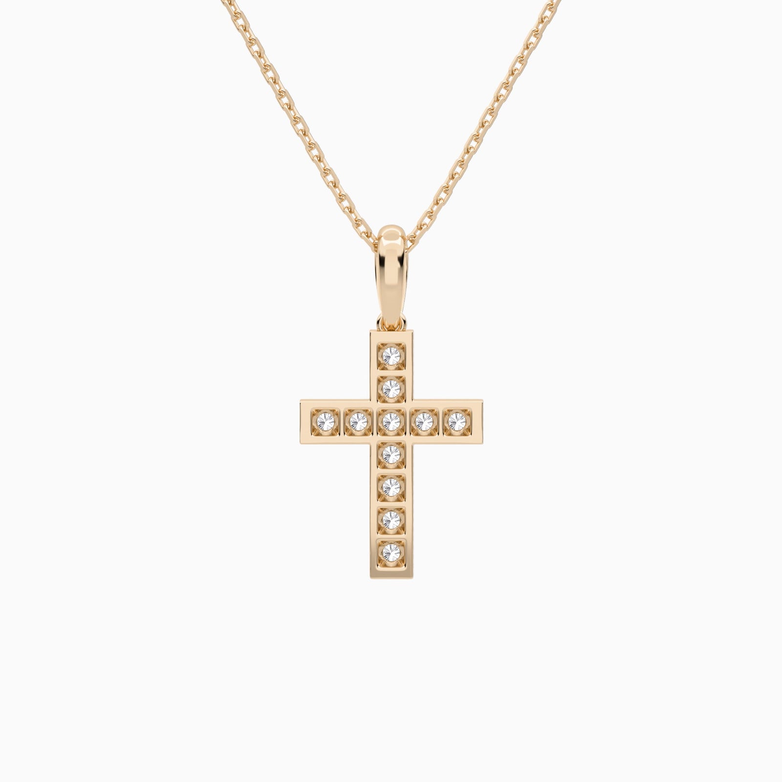 Bead Bright Set Lab Grown Diamond Cross Pendant Necklace In 14K Rose Gold - Back View