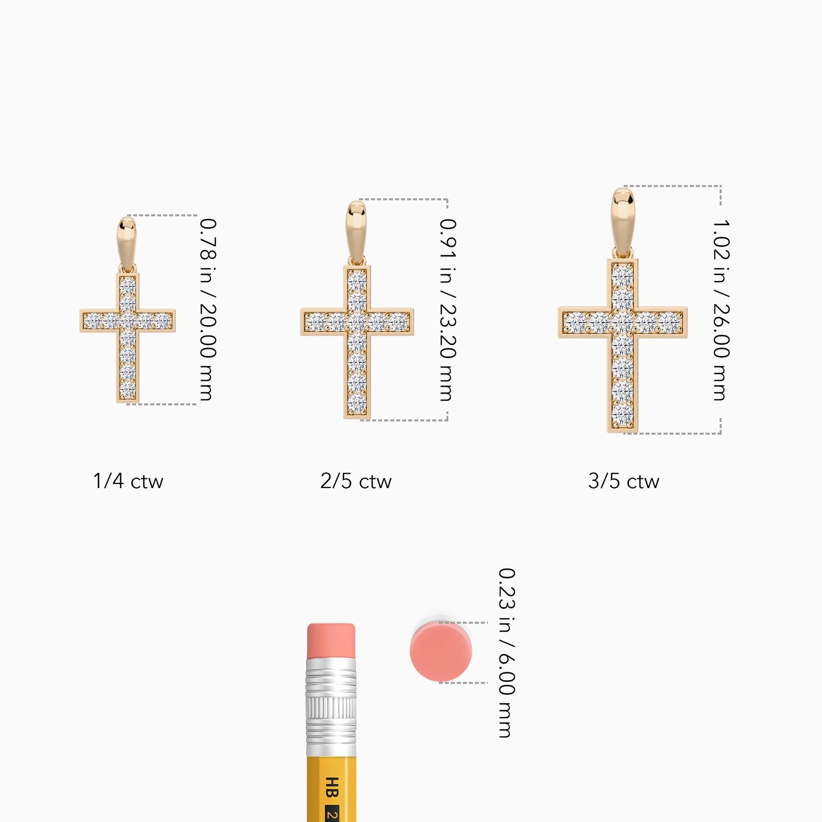 Bead Bright Set Lab Grown Diamond Cross Pendant Necklace In 14K Rose Gold - Size Comparison