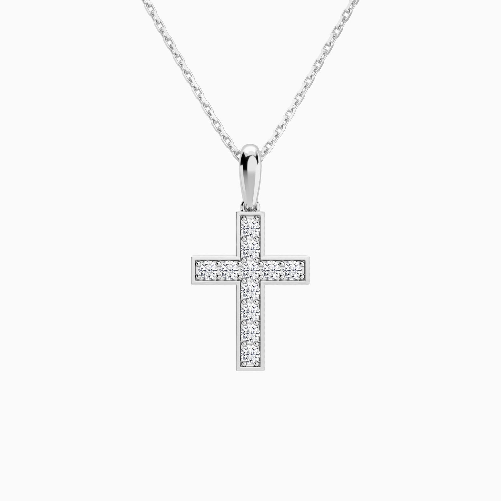 Bead Bright Set Lab Grown Diamond Cross Pendant Necklace In 18K White Gold - Lucenjuri