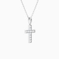 Bead Bright Set Lab Grown Diamond Cross Pendant Necklace In 14K White Gold - Front Angle View