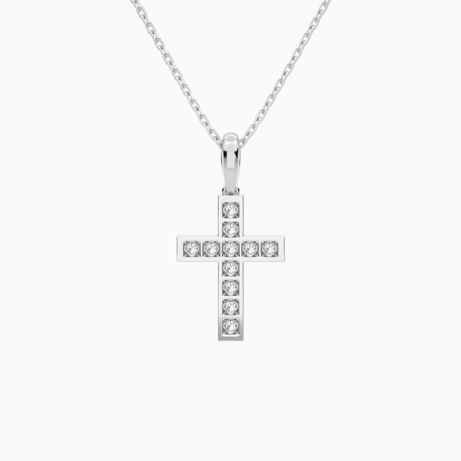 Bead Bright Set Lab Grown Diamond Cross Pendant Necklace In 18K White Gold - Back View