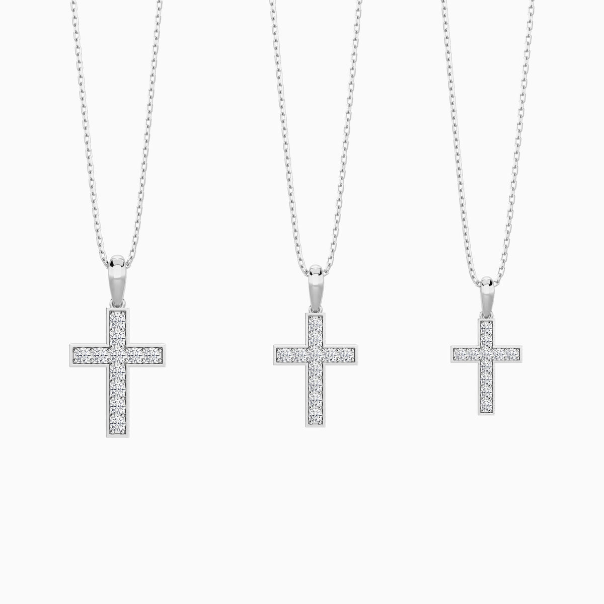 Three Different Size of Bead Bright Set Lab Grown Diamond Cross Pendant Necklace
