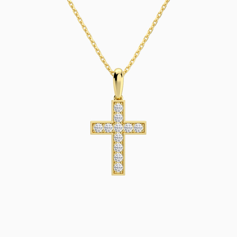 Bead Bright Set Lab Grown Diamond Cross Pendant Necklace In 14K Yellow Gold - Lucenjuri