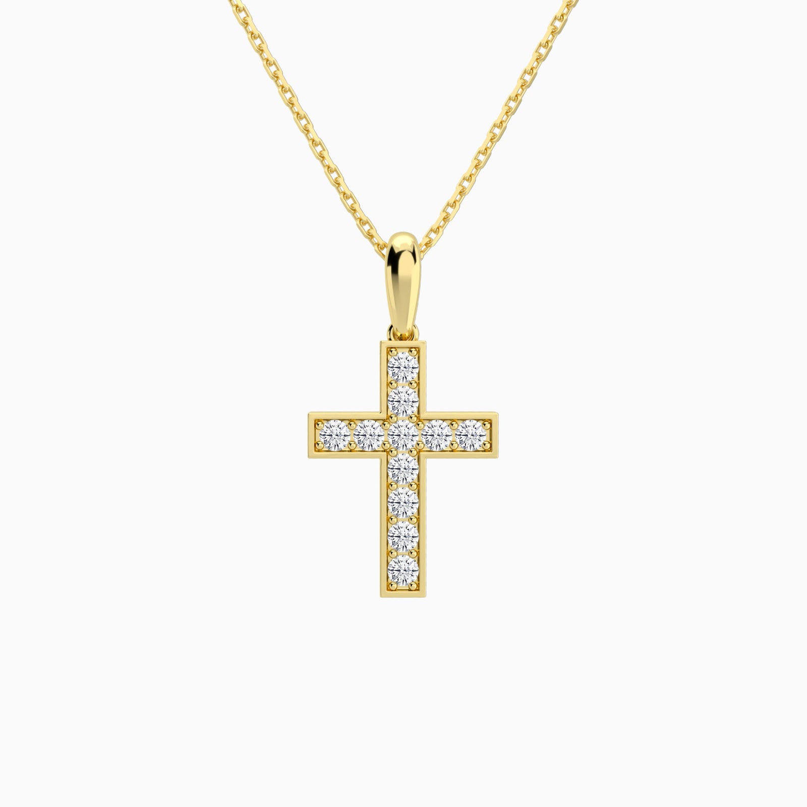 Bead Bright Set Lab Grown Diamond Cross Pendant Necklace In 14K Yellow Gold - Lucenjuri