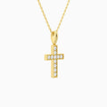 Bead Bright Set Lab Grown Diamond Cross Pendant Necklace In 14K Yellow Gold - Front Angle View