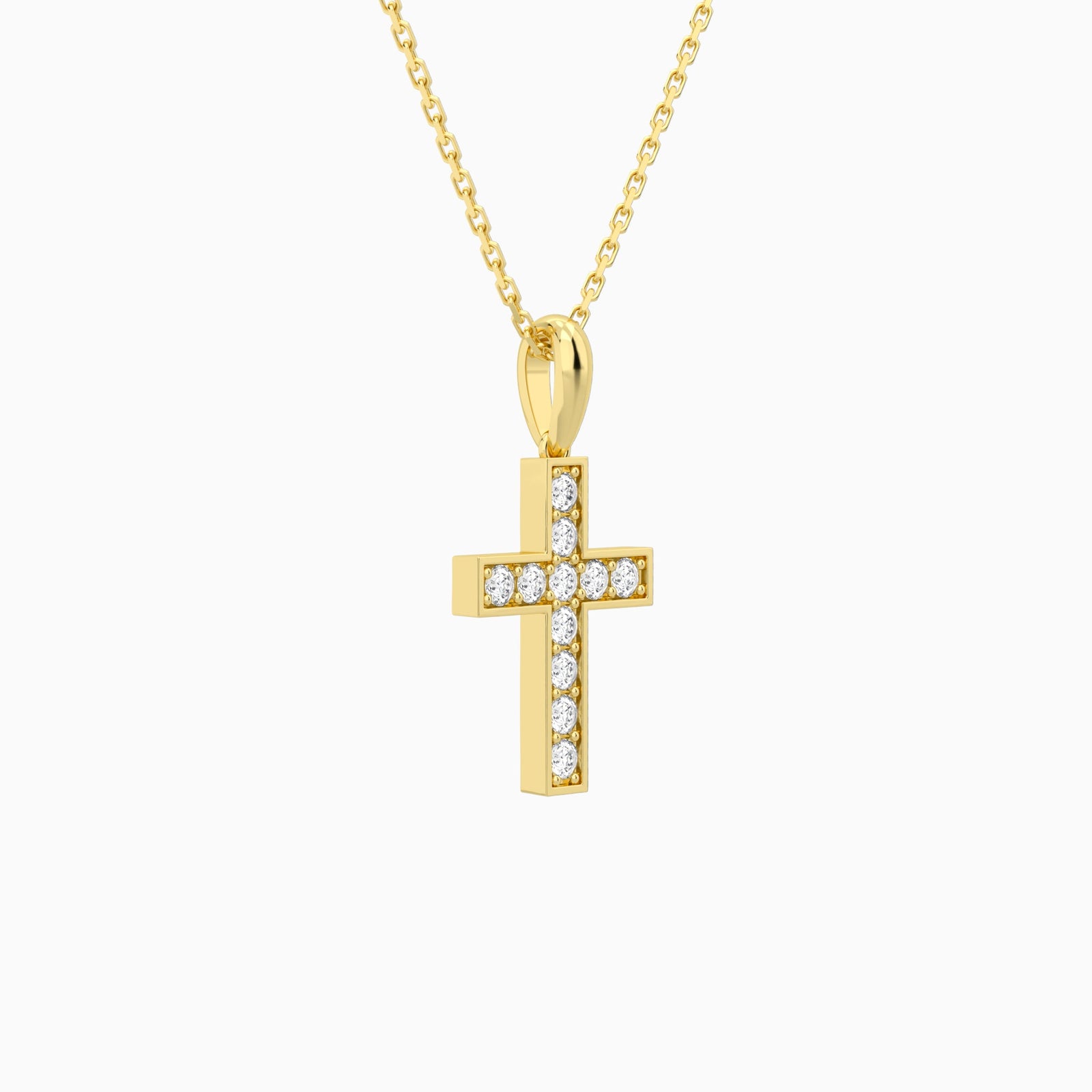 Bead Bright Set Lab Grown Diamond Cross Pendant Necklace In 14K Yellow Gold - Front Angle View