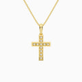 Bead Bright Set Lab Grown Diamond Cross Pendant Necklace In 14K Yellow Gold - Back View
