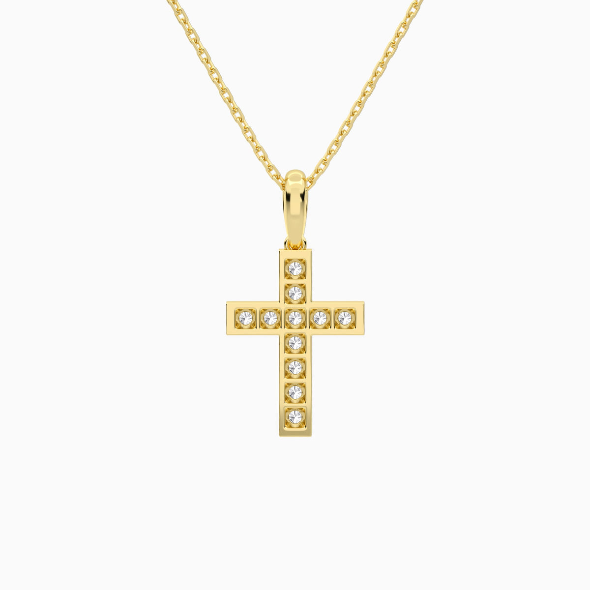 Bead Bright Set Lab Grown Diamond Cross Pendant Necklace In 14K Yellow Gold - Back View