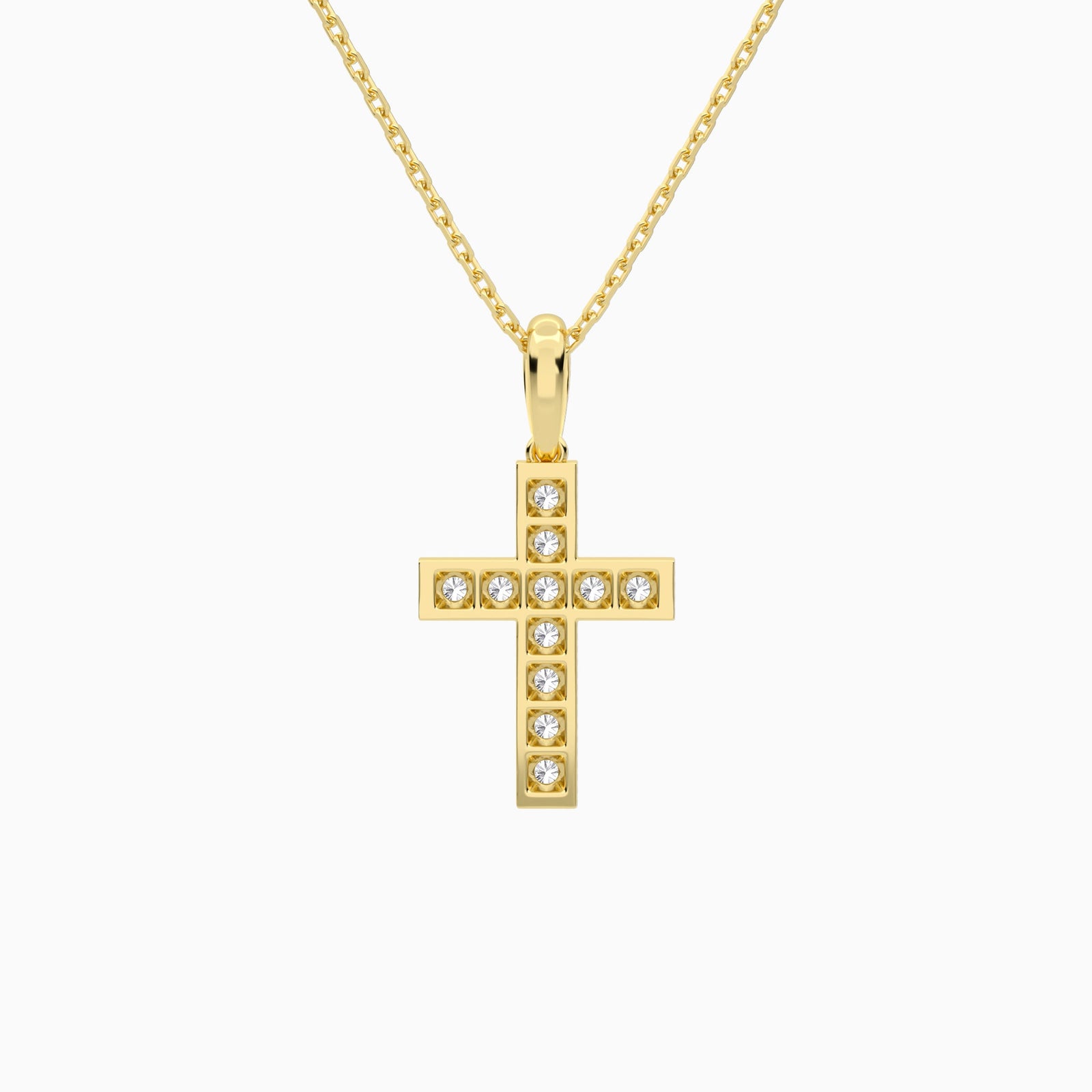 Bead Bright Set Lab Grown Diamond Cross Pendant Necklace In 14K Yellow Gold - Back View