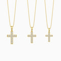 Three Different Size of Bead Bright Set Lab Grown Diamond Cross Pendant Necklace
