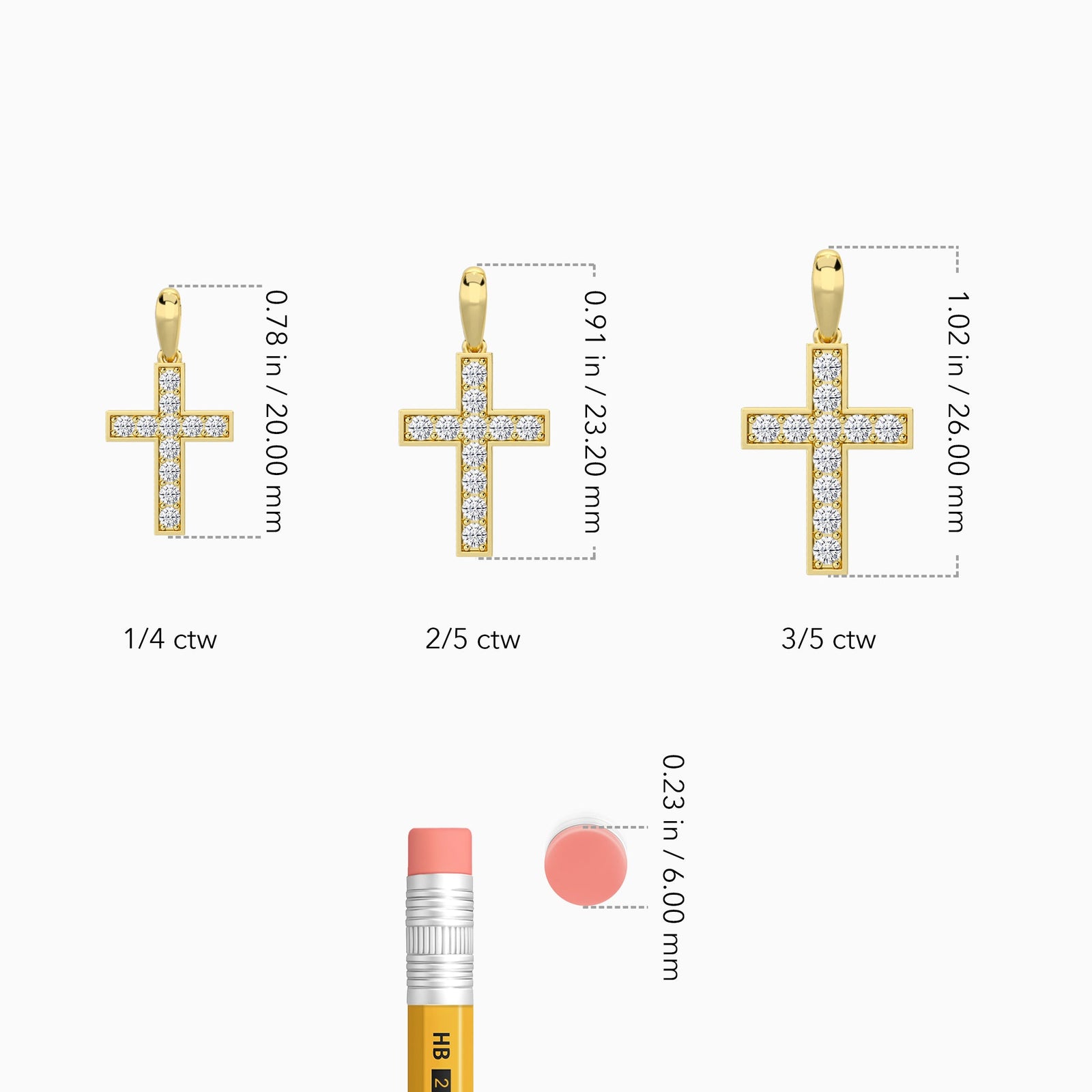 Bead Bright Set Lab Grown Diamond Cross Pendant Necklace In 14K Yellow Gold - Size Comparison