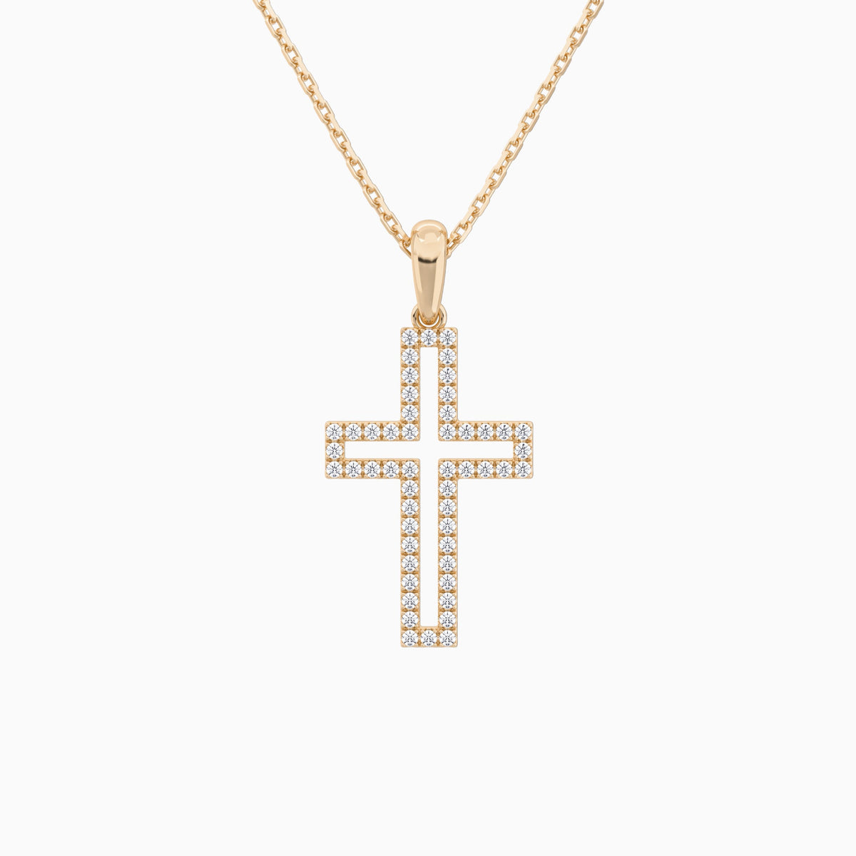 Classic Lab Grown Diamond Open Cross Pendant Necklace In 14K Rose Gold - Lucenjuri
