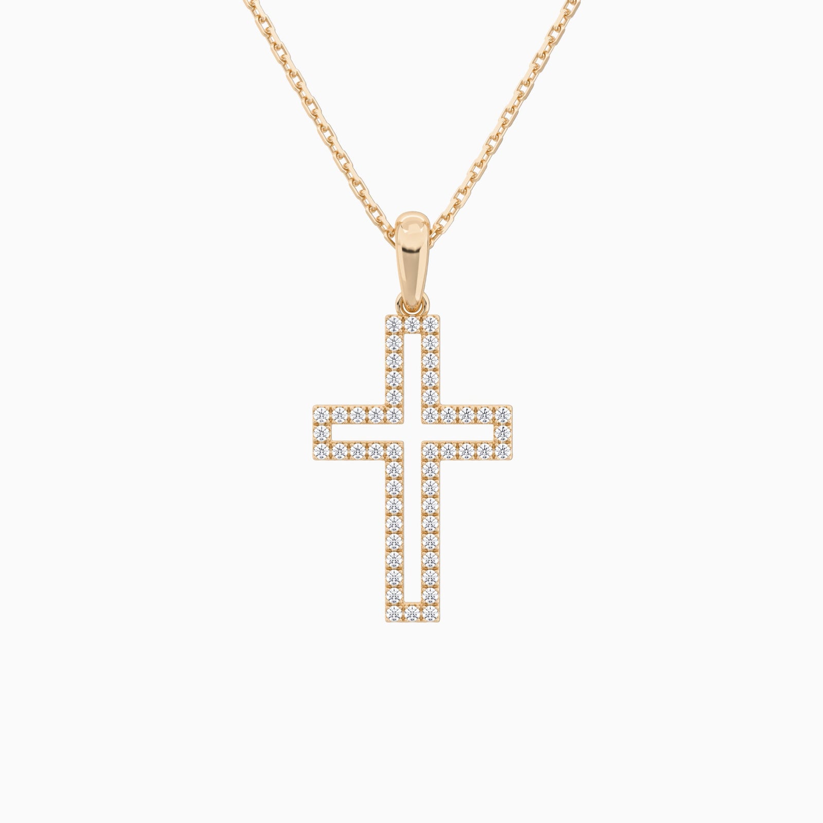 Classic Lab Grown Diamond Open Cross Pendant Necklace In 14K Rose Gold - Lucenjuri
