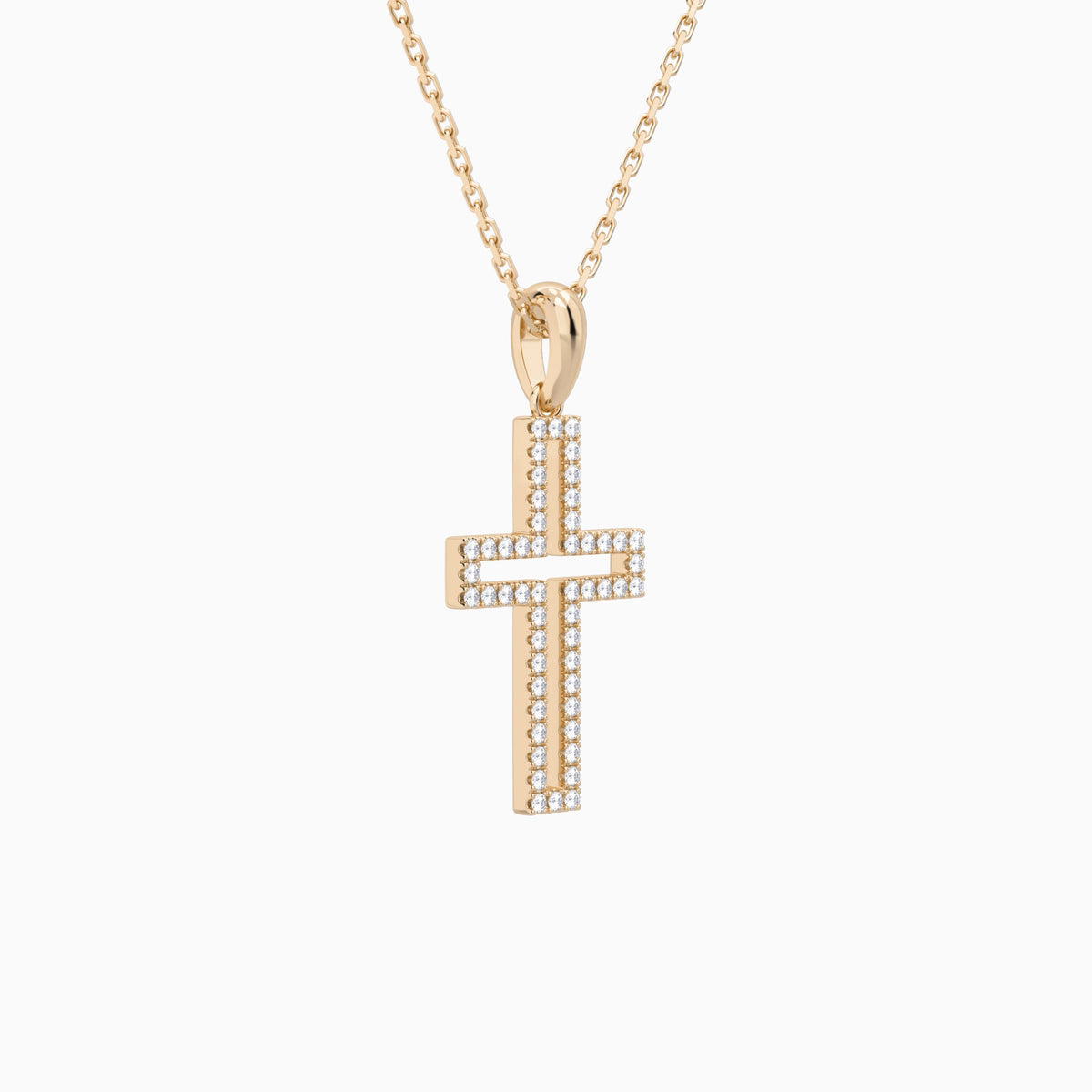 Classic Lab Grown Diamond Open Cross Pendant Necklace In 14K Rose Gold - Front Angle View