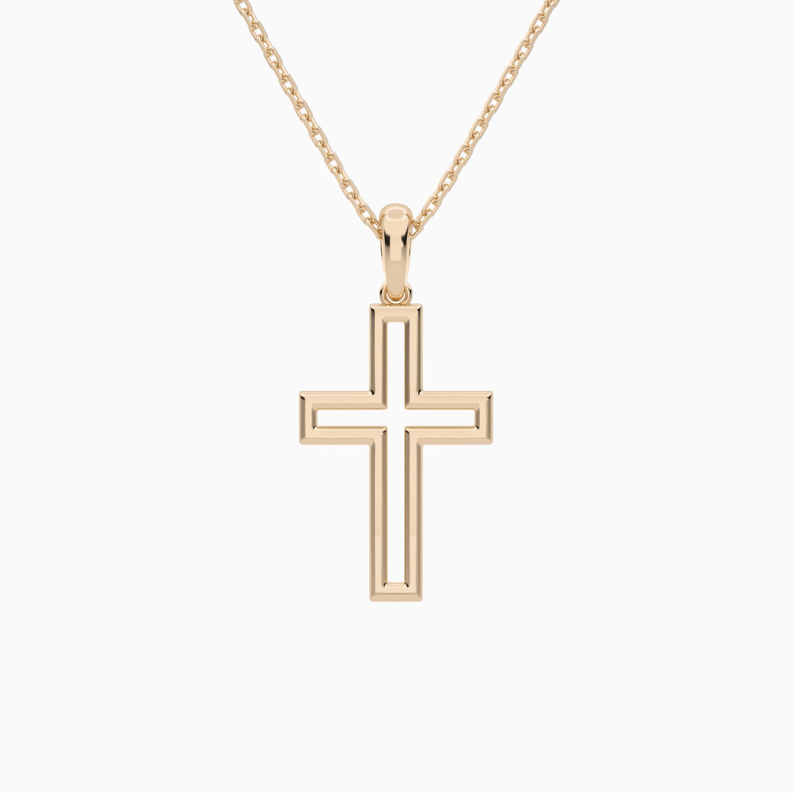 Classic Lab Grown Diamond Open Cross Pendant Necklace In 14K Rose Gold - Back View