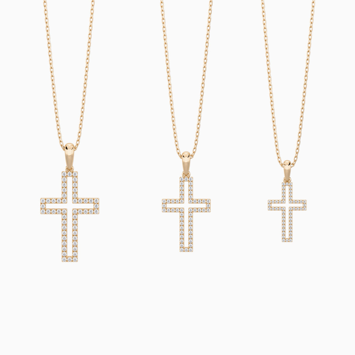 Three Different Size of Classic Lab Grown Diamond Open Cross Pendant Necklace