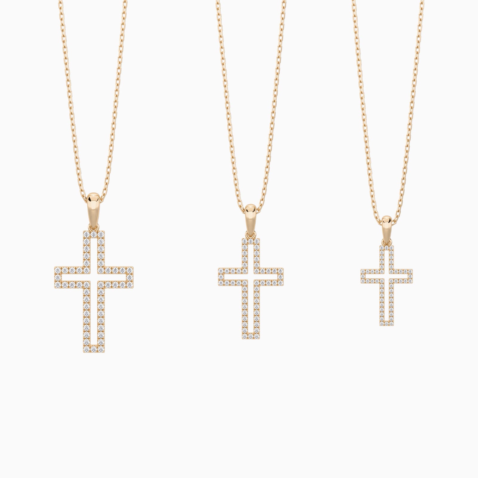 Three Different Size of Classic Lab Grown Diamond Open Cross Pendant Necklace