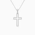 Classic Lab Grown Diamond Open Cross Pendant Necklace In 18K White Gold - Lucenjuri