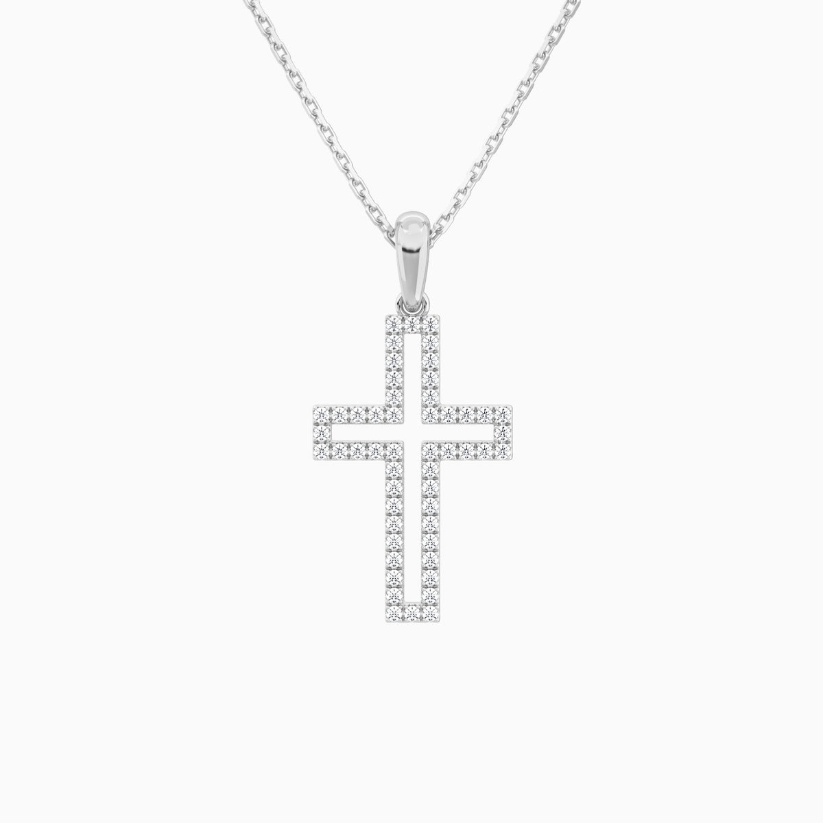 Classic Lab Grown Diamond Open Cross Pendant Necklace In 18K White Gold - Lucenjuri