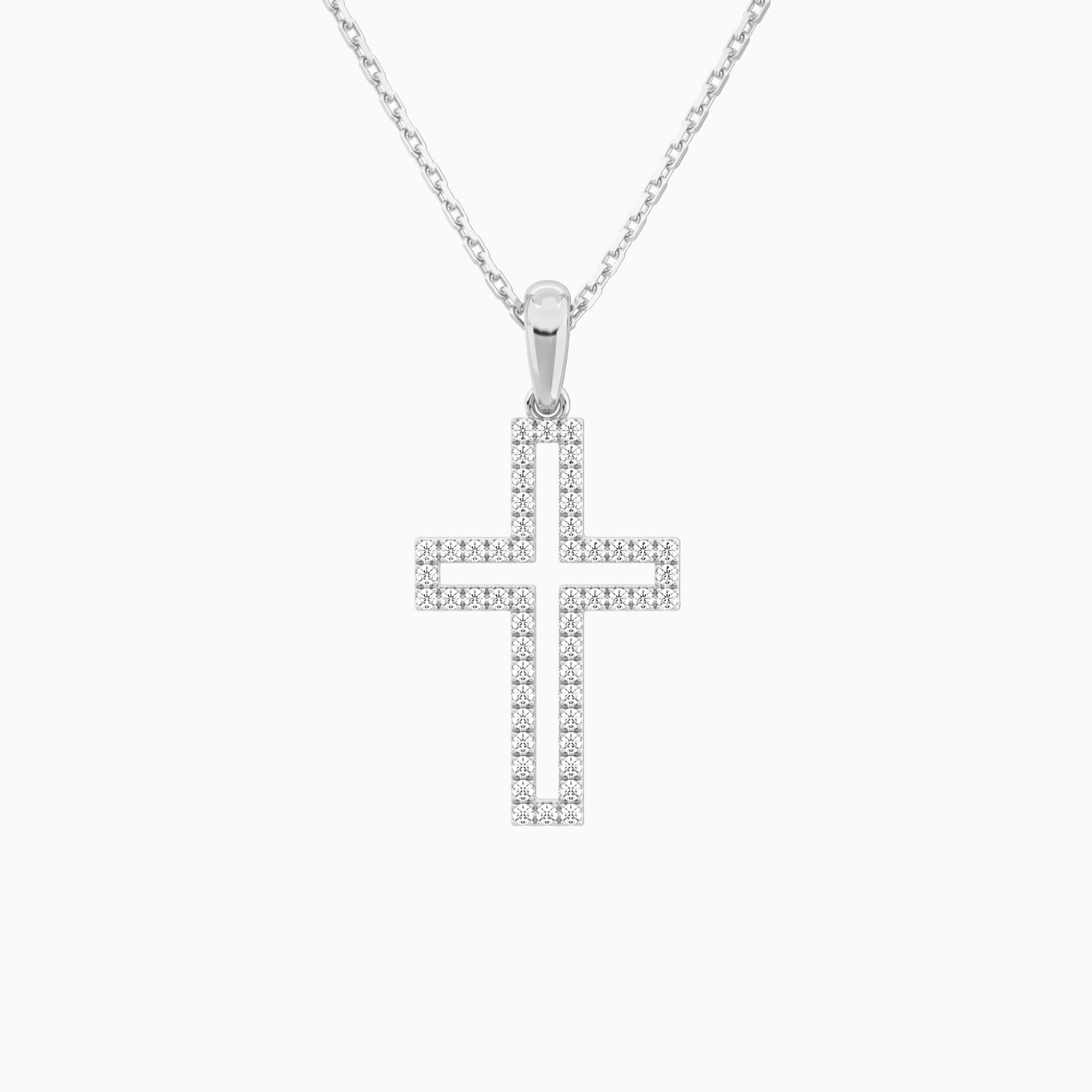 Classic Lab Grown Diamond Open Cross Pendant Necklace In 18K White Gold - Lucenjuri