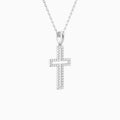 Classic Lab Grown Diamond Open Cross Pendant Necklace In 18K White Gold - Front Angle View