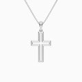 Classic Lab Grown Diamond Open Cross Pendant Necklace In 18K White Gold - Back View