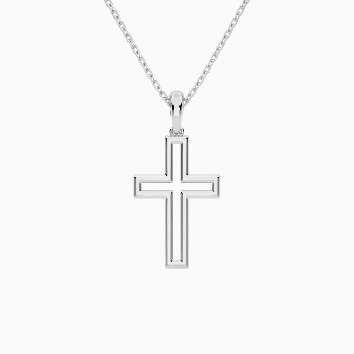 Classic Lab Grown Diamond Open Cross Pendant Necklace In 18K White Gold - Back View