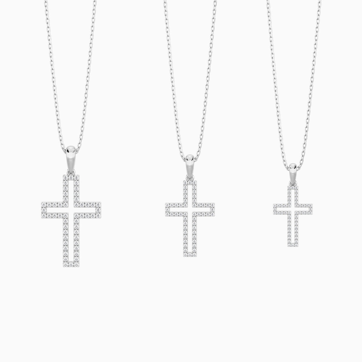 Three Different Size of Classic Lab Grown Diamond Open Cross Pendant Necklace