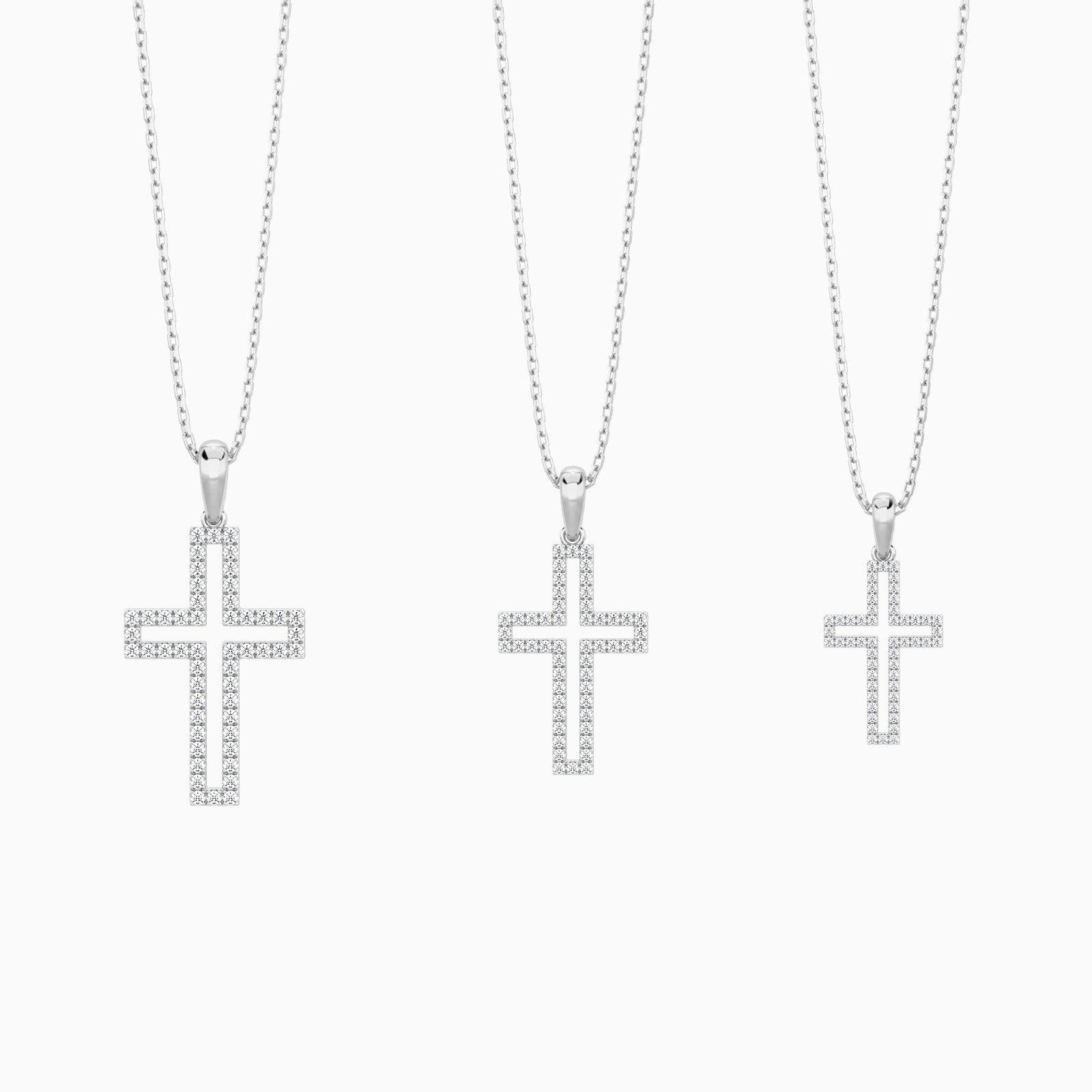 Three Different Size of Classic Lab Grown Diamond Open Cross Pendant Necklace