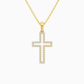 Classic Lab Grown Diamond Open Cross Pendant Necklace In 14K Yellow Gold - Lucenjuri