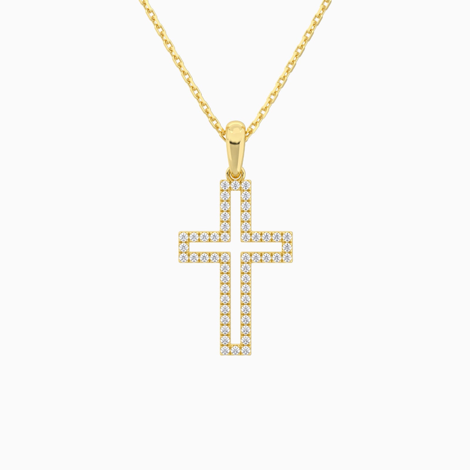 Classic Lab Grown Diamond Open Cross Pendant Necklace In 14K Yellow Gold - Lucenjuri