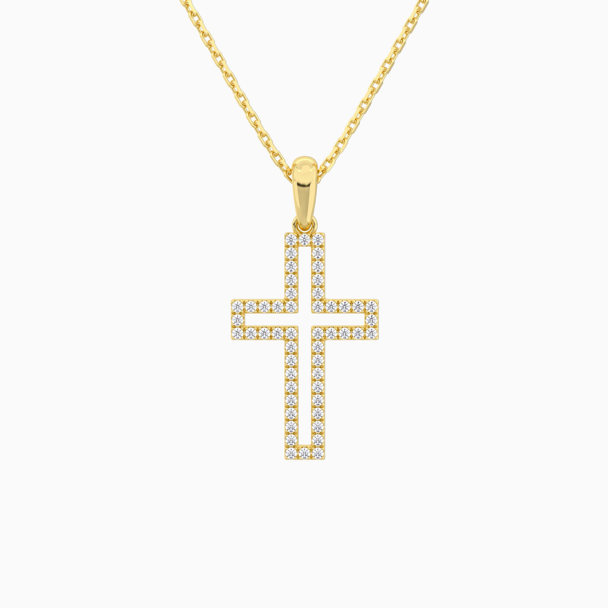 Classic Lab Grown Diamond Open Cross Pendant Necklace In 18K Yellow Gold - Lucenjuri