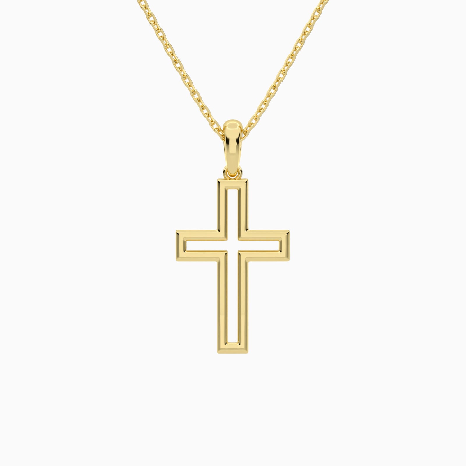 Classic Lab Grown Diamond Open Cross Pendant Necklace In 14K Yellow Gold - Back View