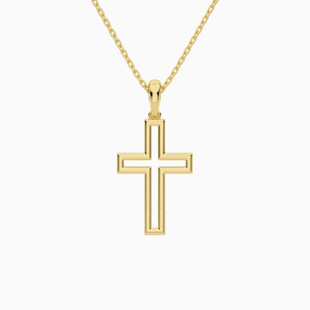 Classic Lab Grown Diamond Open Cross Pendant Necklace In 18K Yellow Gold - Back View
